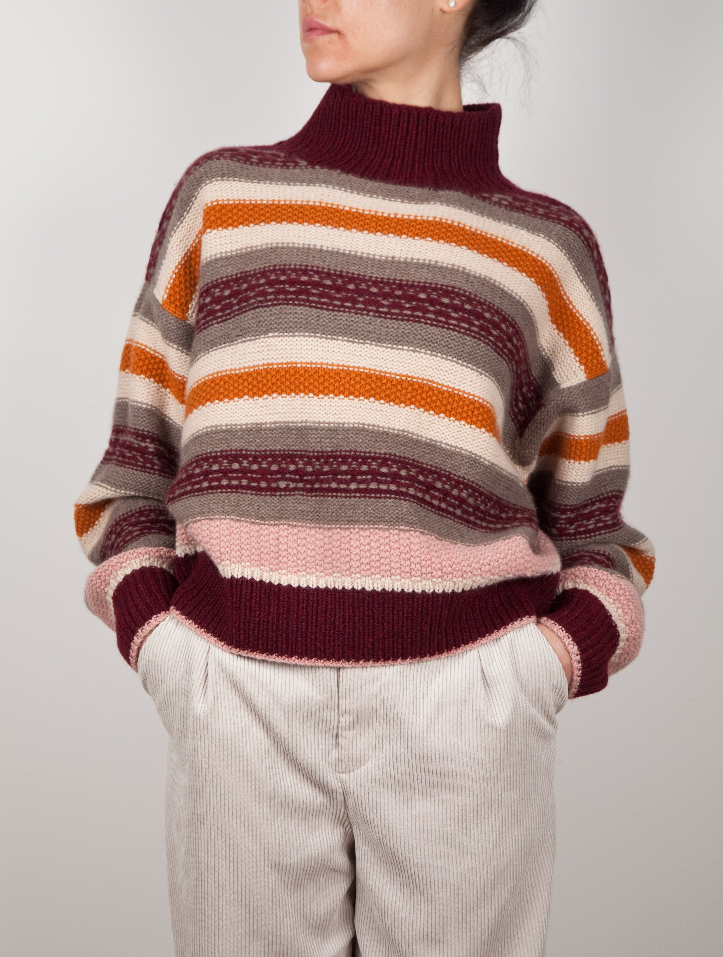 Winter Stripe hand knit Cashmere Sweater