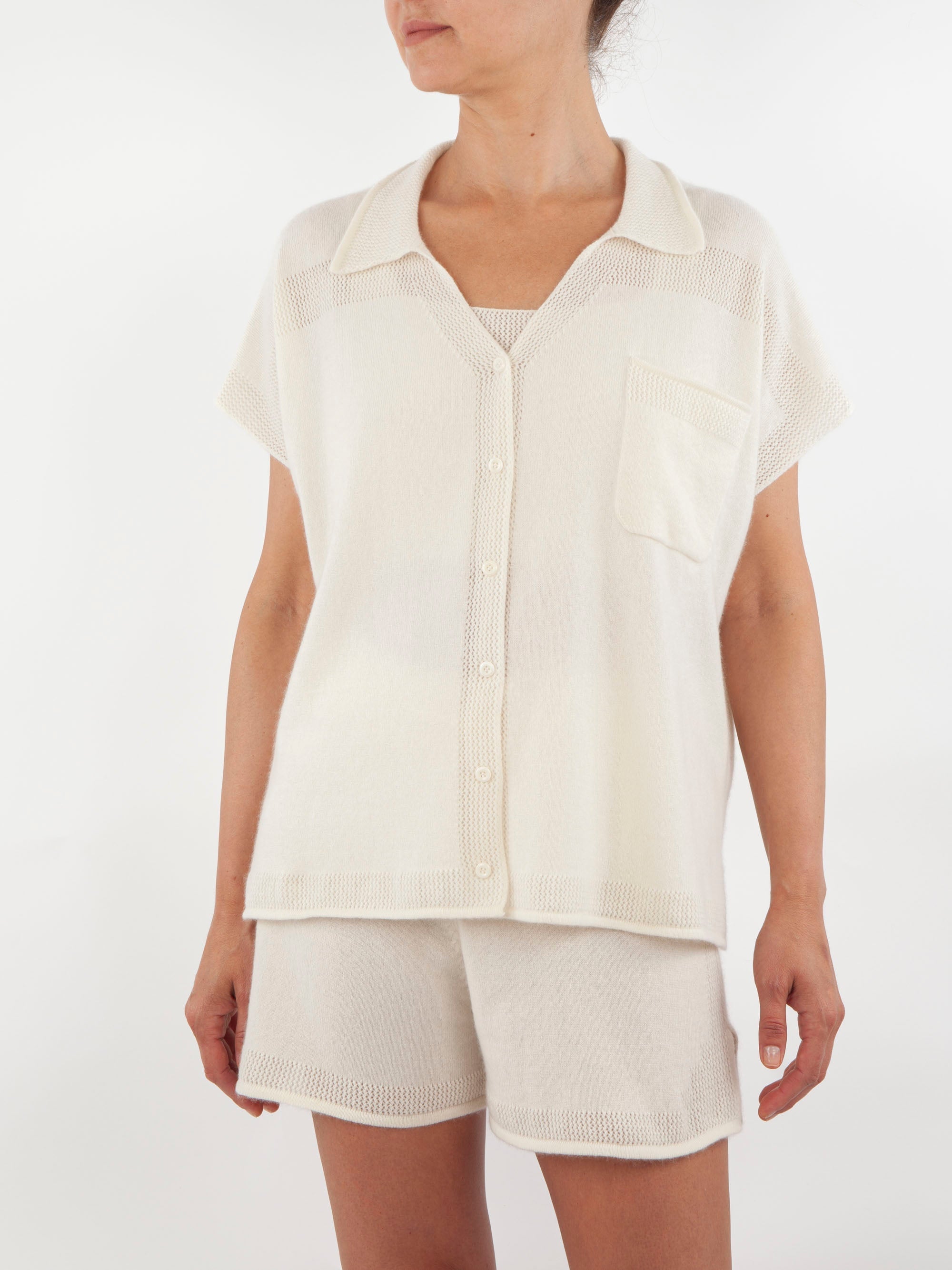 Lace Stitched Pyjama Cashmere Shirt